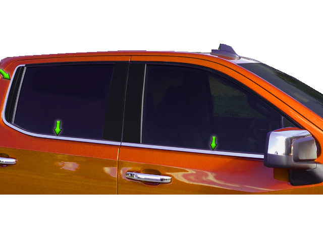 Stainless Window Sill Trim Set 6Pc For 2019-2022 Chevy Silverado 1500 Crew Cab